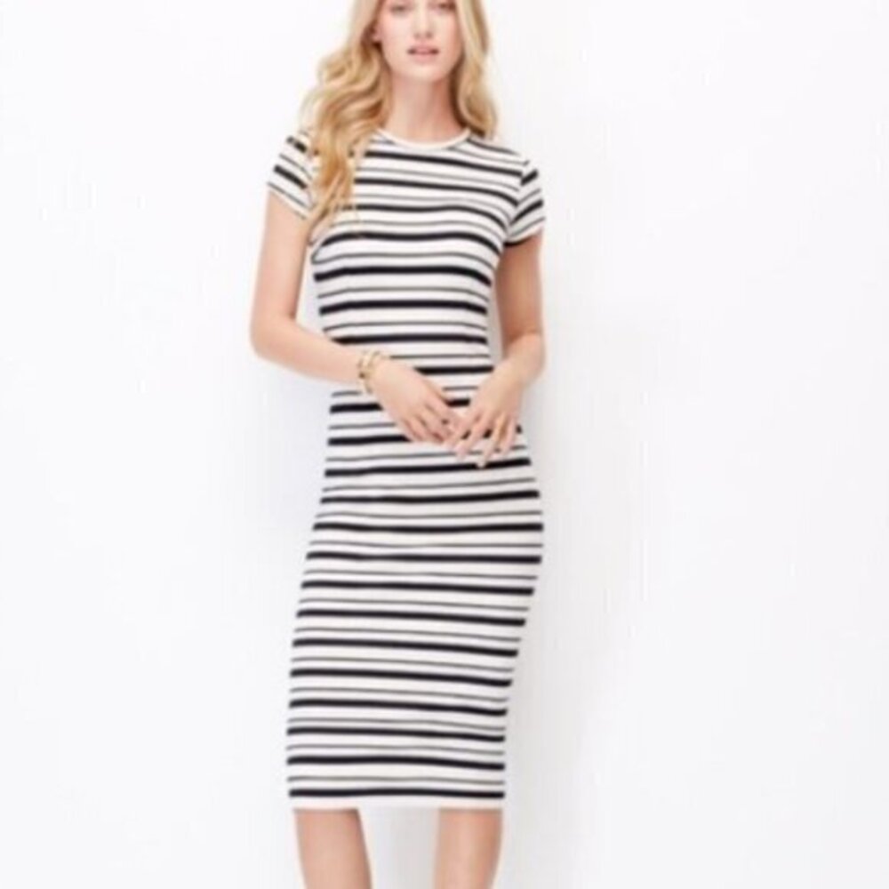 Ann Taylor Black and White Striped Ponte Knit Midi Dress Size SP